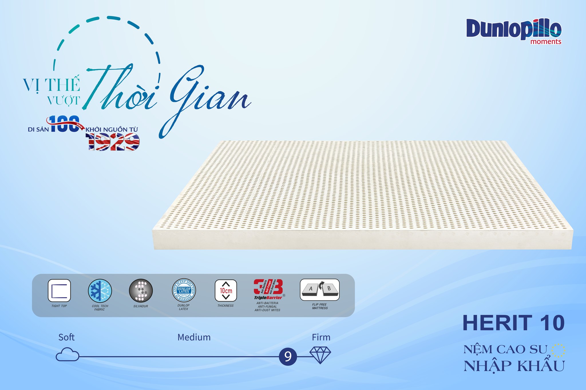 Nệm cao su thiên nhiên Dunlopillo Herit 5 Nệm cao su thiên nhiên Dunlopillo Herit